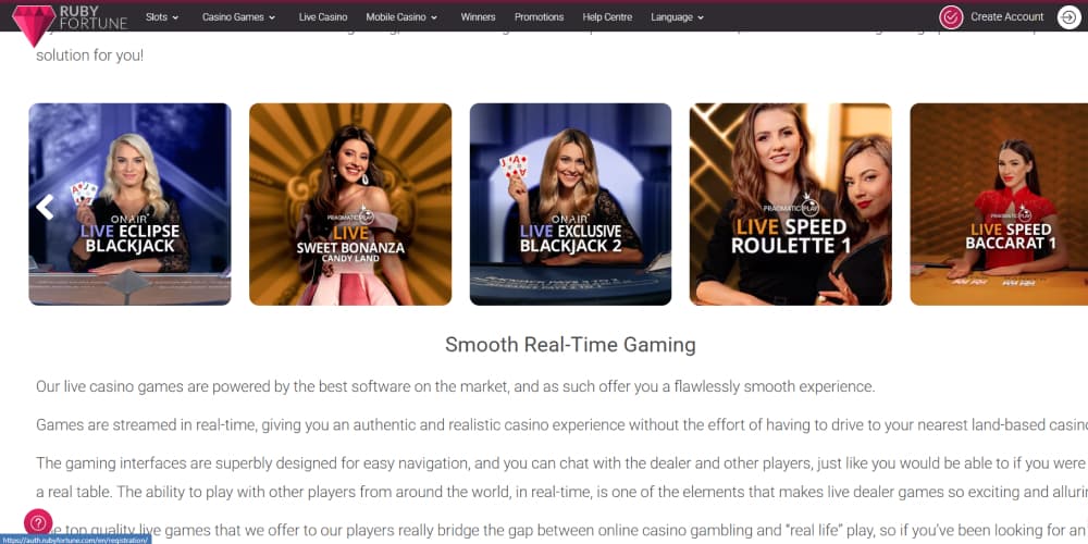 Ruby Fortune live casino